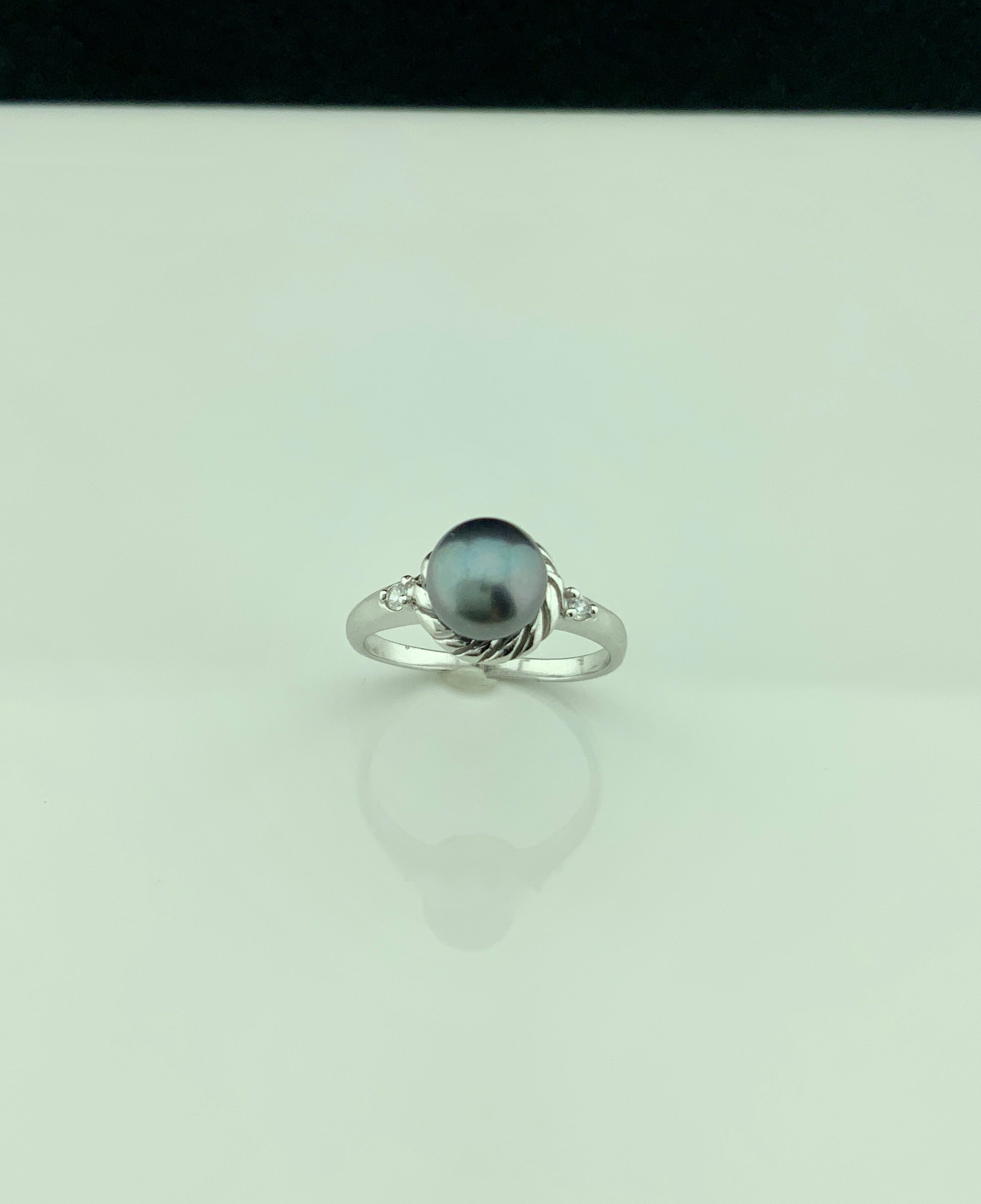 White Gold over Sterling Silver Women's Tahitian Pearl Solitaire Ring