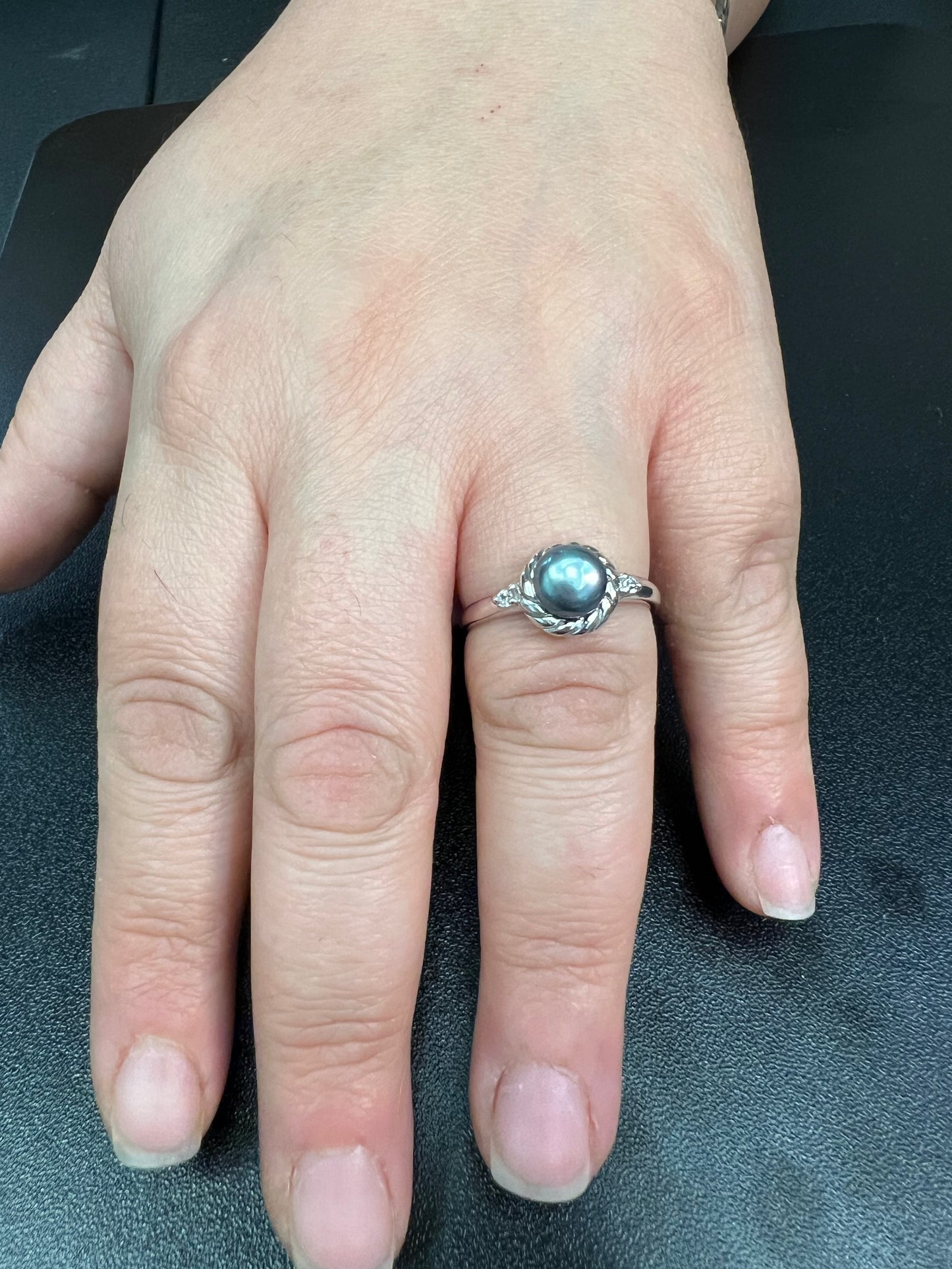 White Gold over Sterling Silver Women's Tahitian Pearl Solitaire Ring