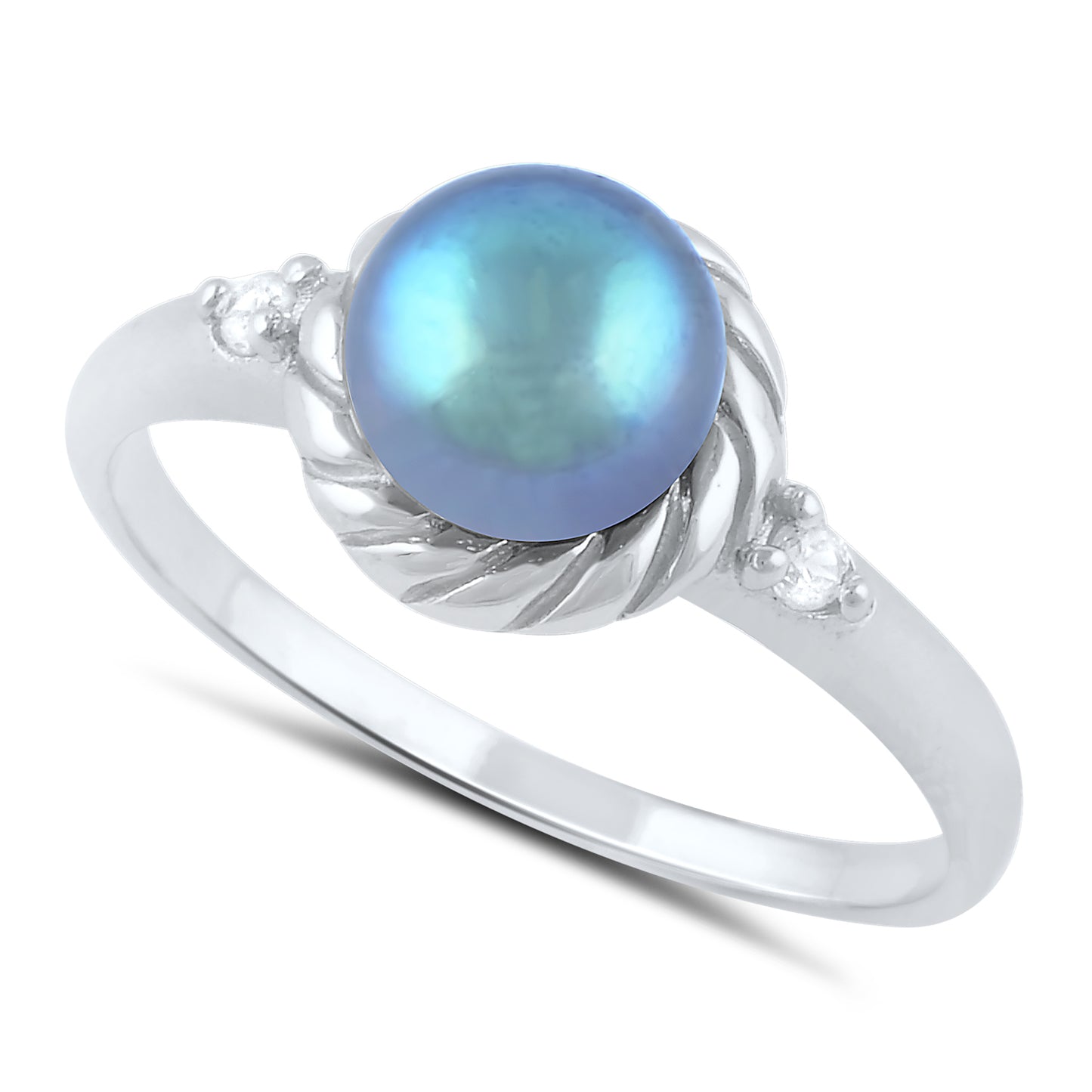 White Gold over Sterling Silver Women's Tahitian Pearl Solitaire Ring