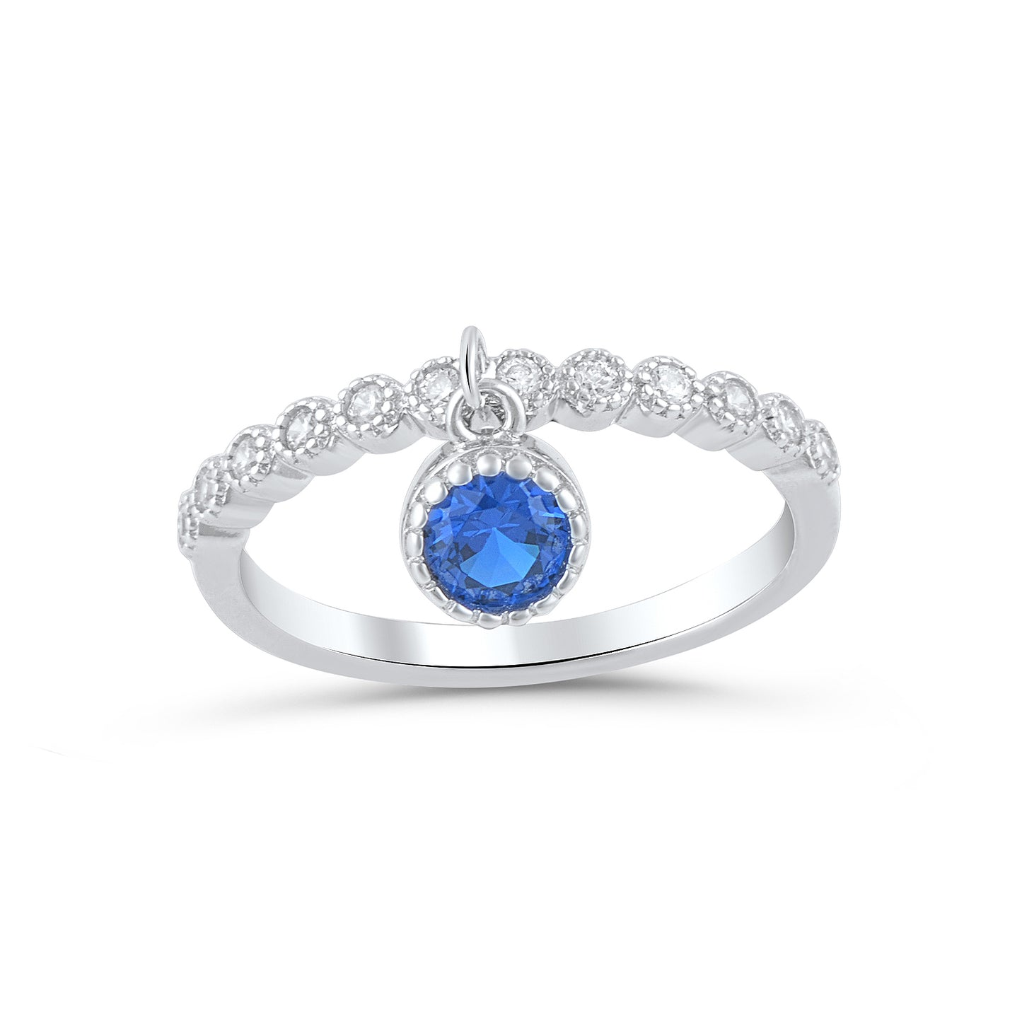 White Gold Over Sterling Silver Womens Thin Stackable Dangling Charm Cz Ring