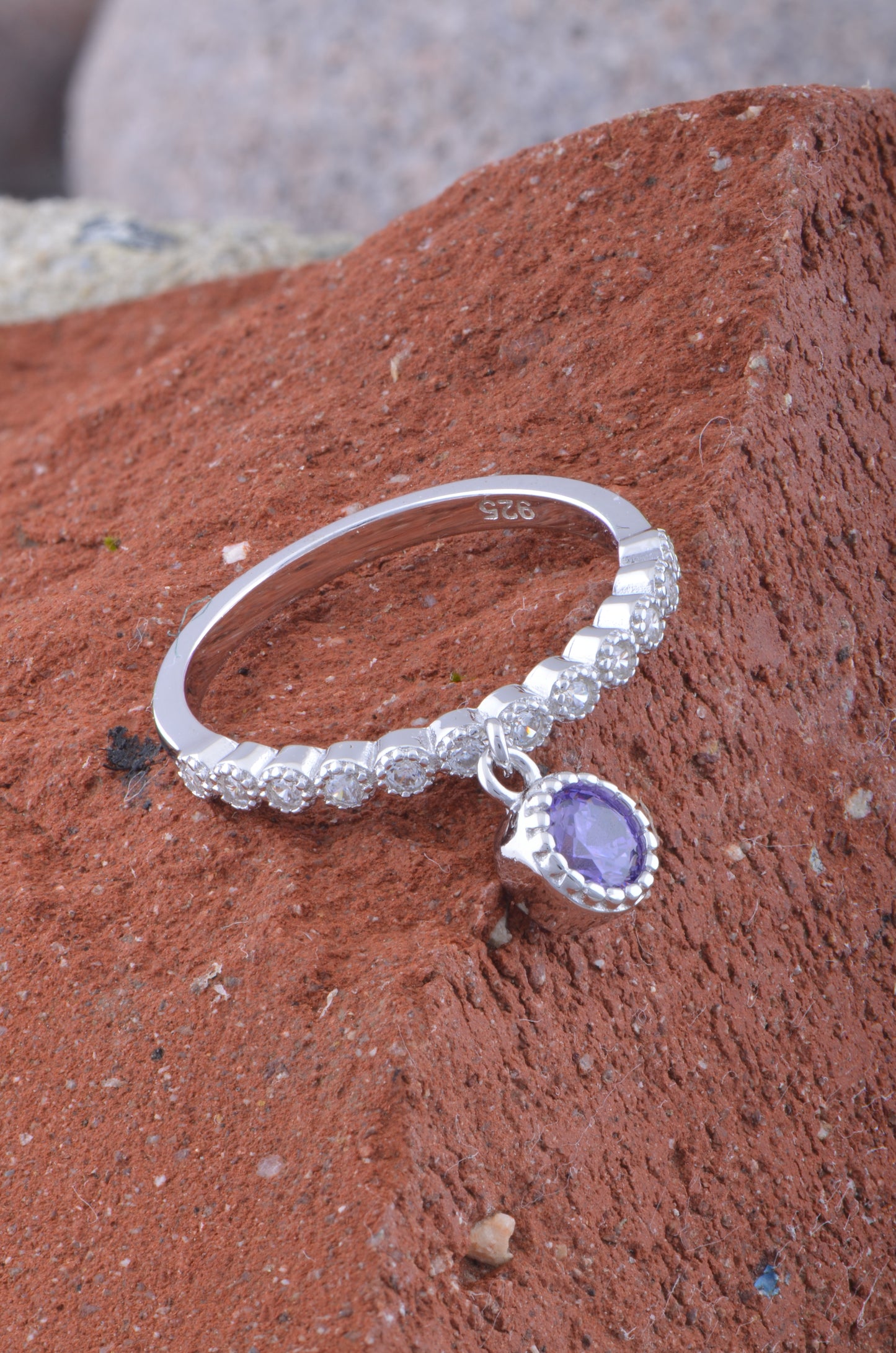 White Gold Over Sterling Silver Womens Thin Stackable Dangling Charm Cz Ring