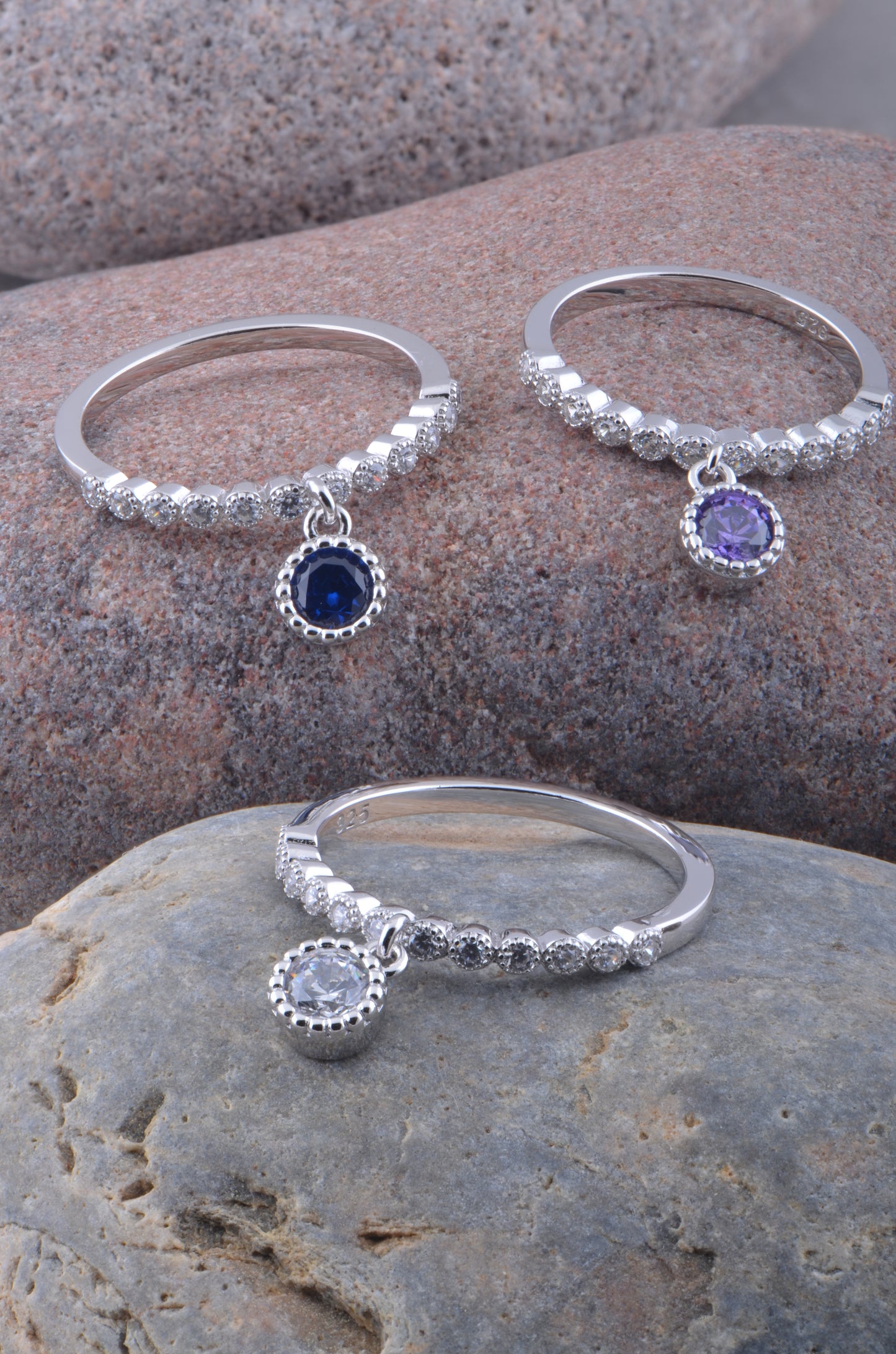 White Gold Over Sterling Silver Womens Thin Stackable Dangling Charm Cz Ring