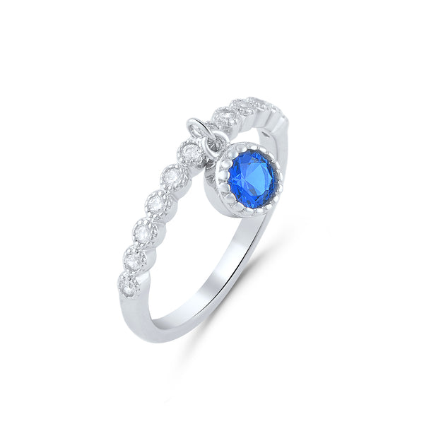 White Gold Over Sterling Silver Womens Thin Stackable Dangling Charm Cz Ring