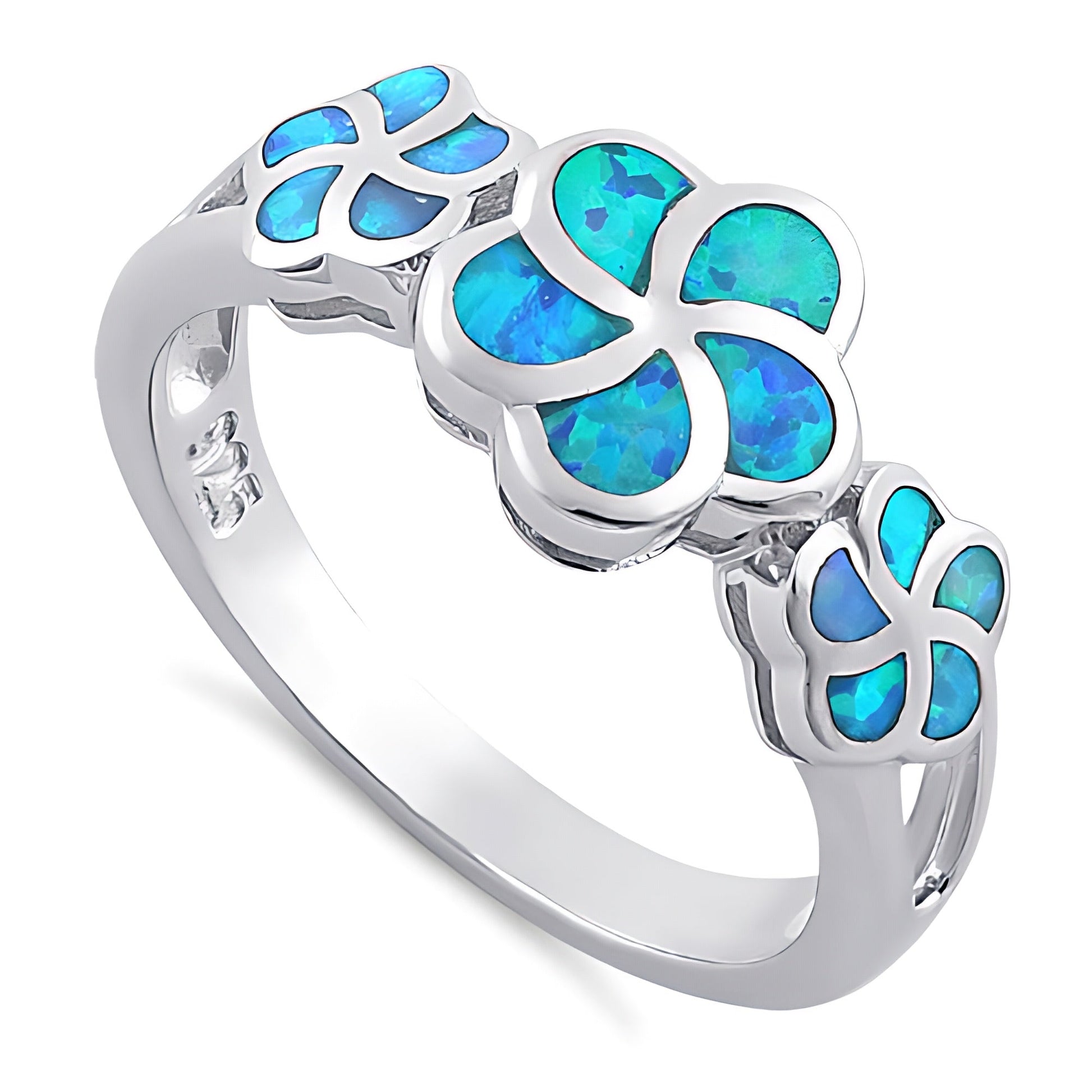 Sterling Silver Lab Opal Plumeria Ring