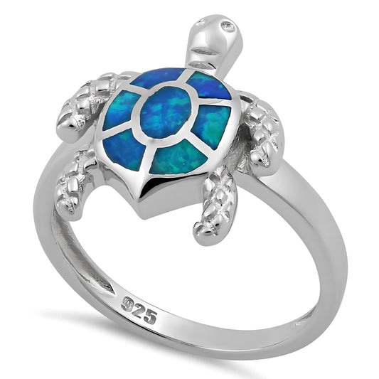 Sterling Silver Turtle Blue Lab Opal Ring