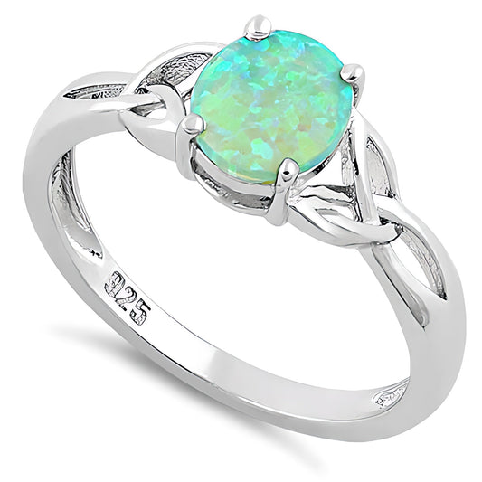 Sterling Silver Center Stone Charmed Green Lab Opal Ring