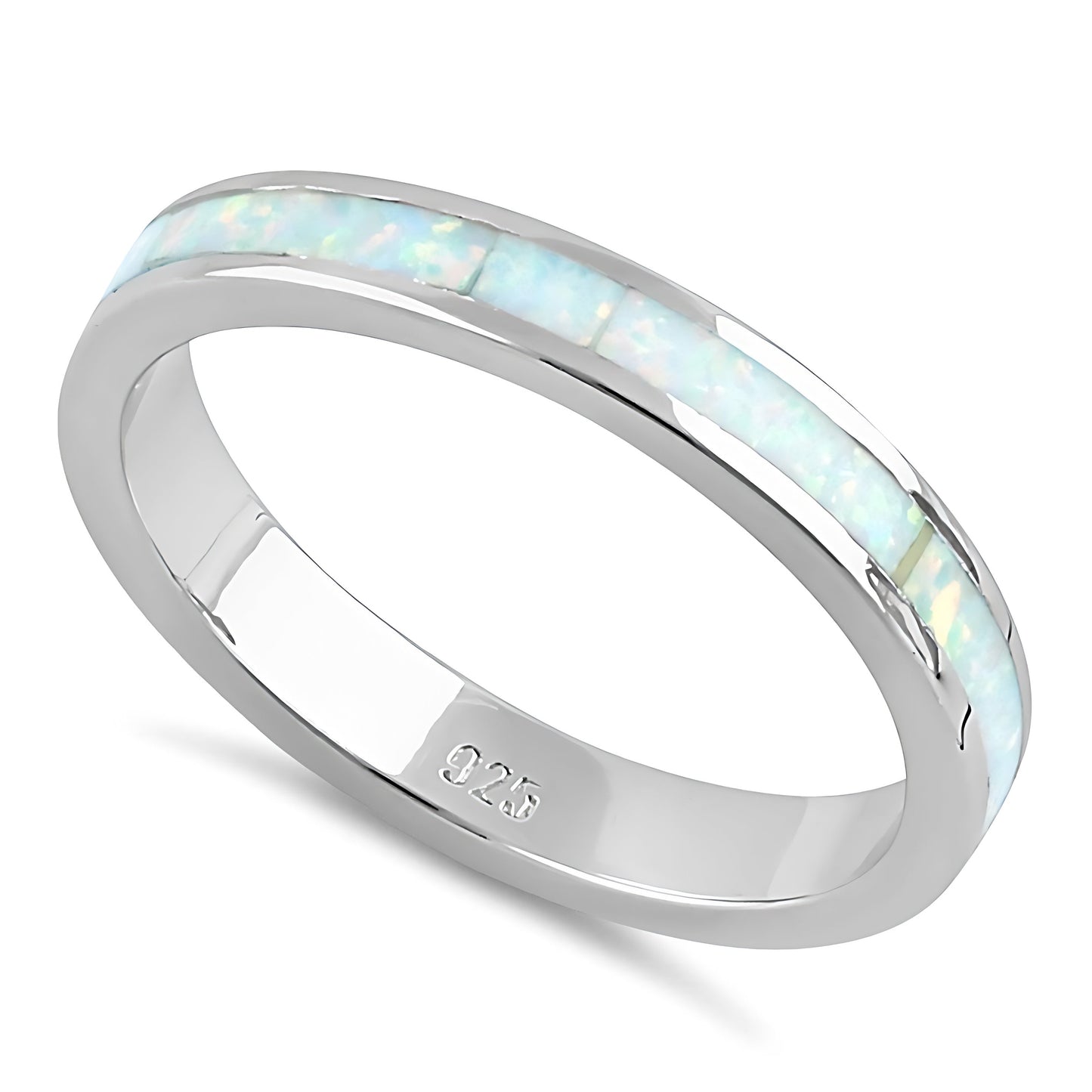 Sterling Silver White Lab-Opal Seamless Eternity Ring