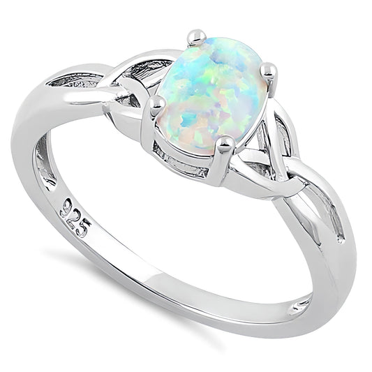 Sterling Silver Oval Celtic White Lab Opal Ring
