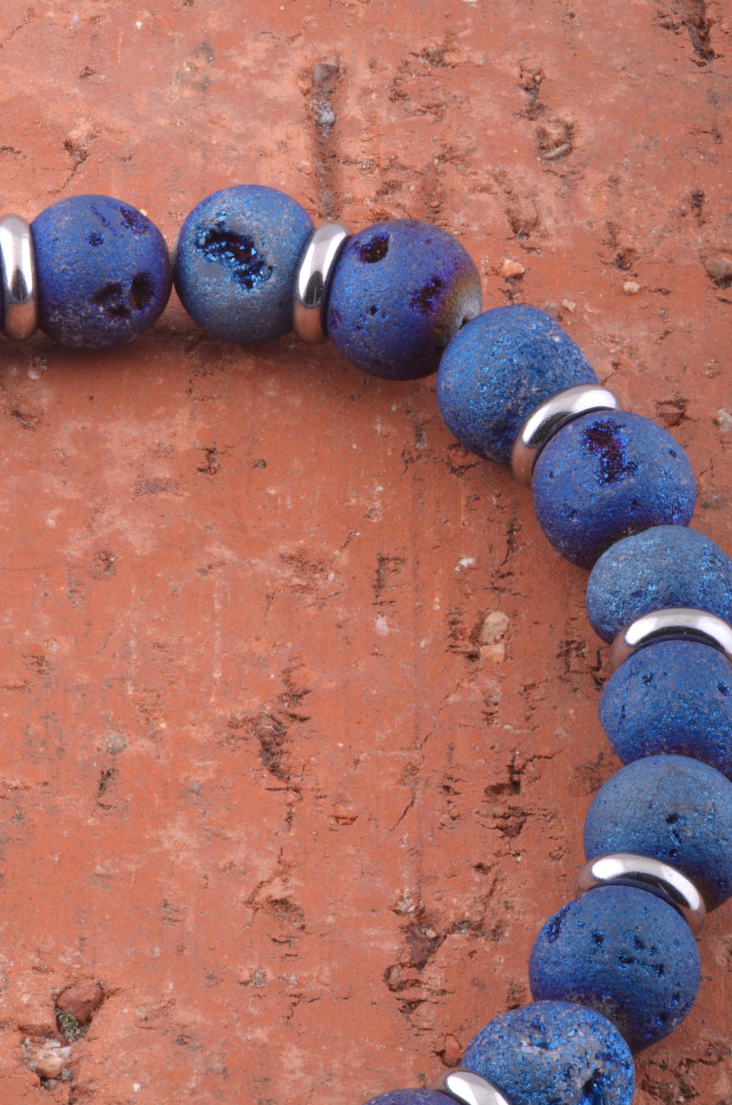 Unisex Stretchy Stainless Steel Bracelet with Blue Mystic Druzy Stone - 7 Inches