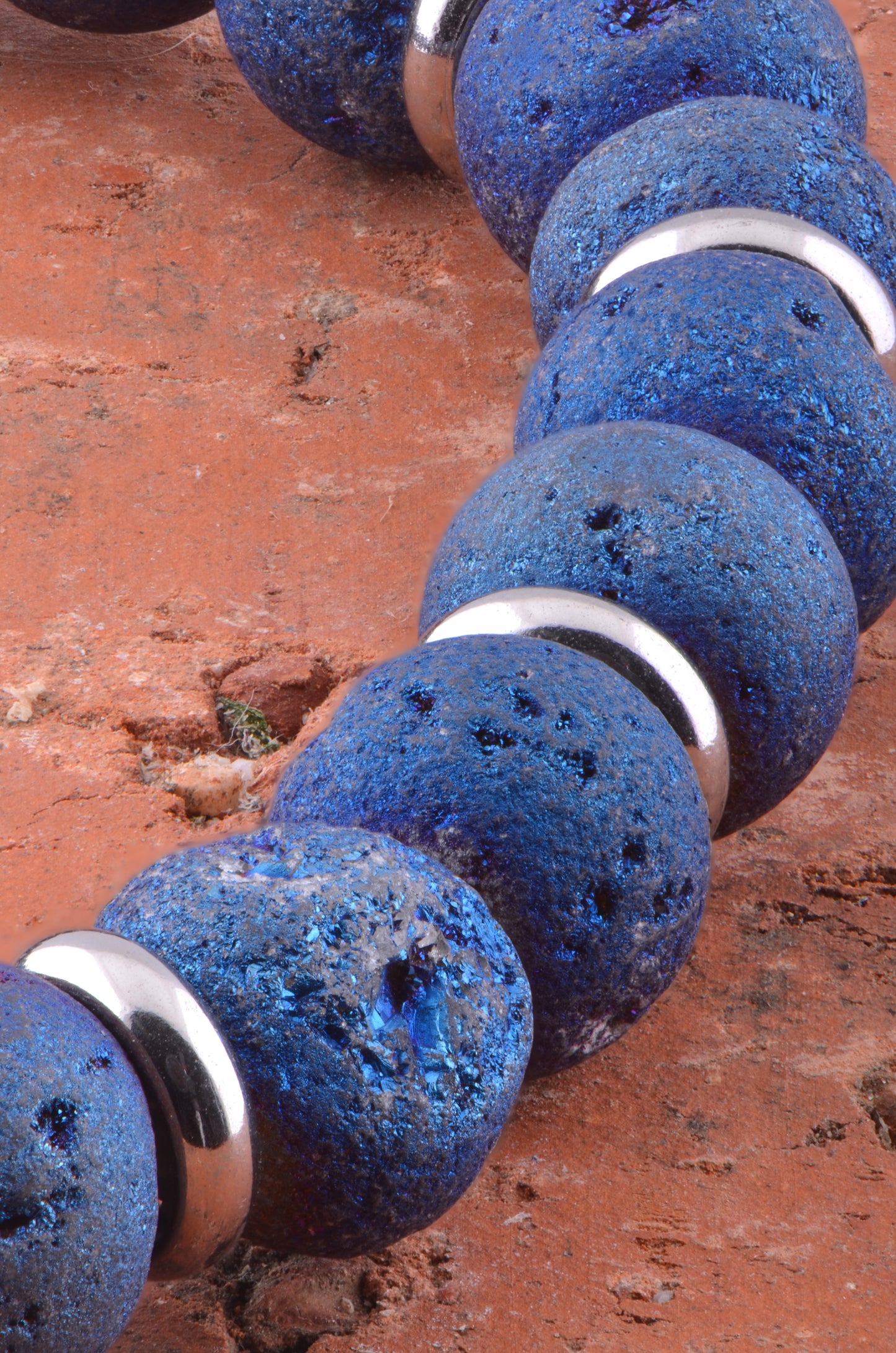 Unisex Stretchy Stainless Steel Bracelet with Blue Mystic Druzy Stone - 7 Inches