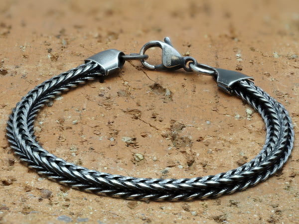 Handmade Black Steel Woven Flat Spiga Bracelet - 7.5 Inch Length