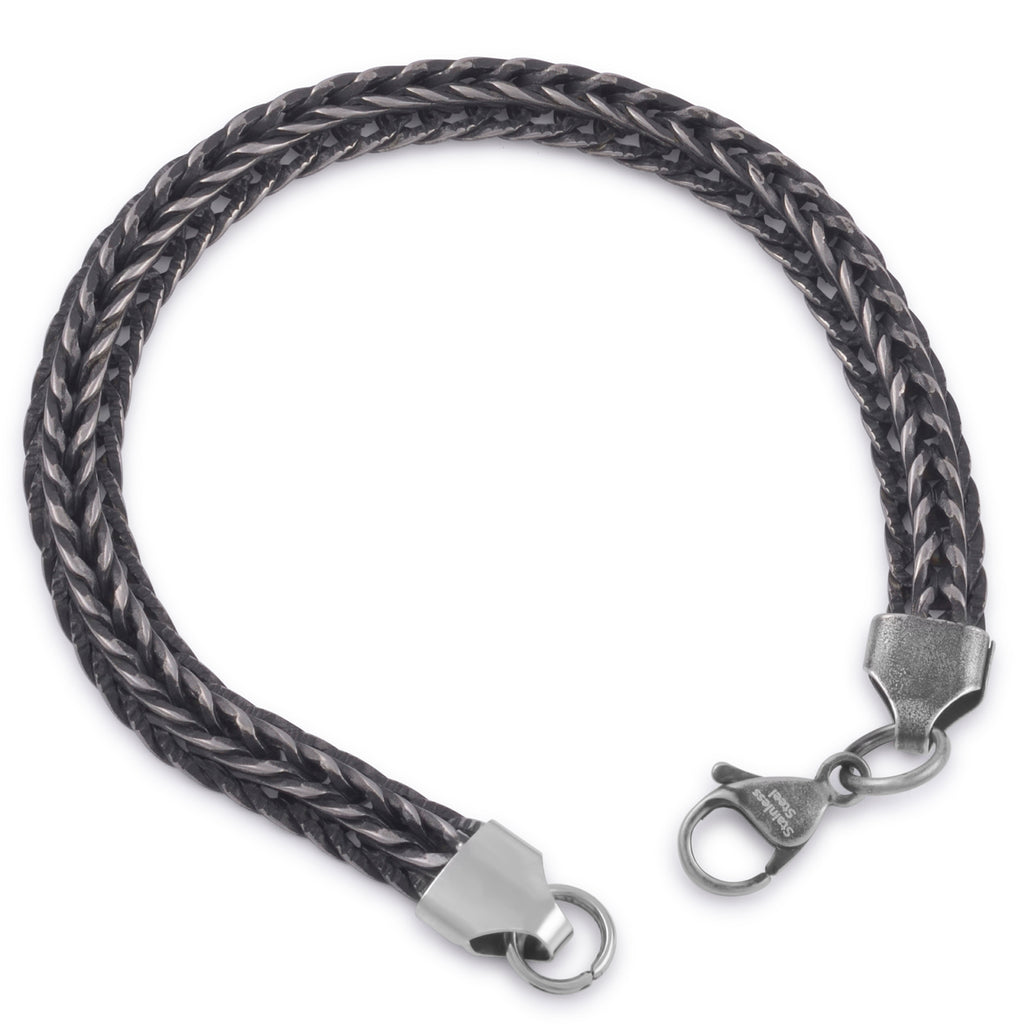 Handmade Black Steel Woven Flat Spiga Bracelet - 7.5 Inch Length