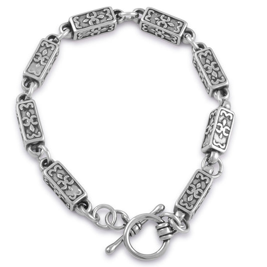 Stainless Steel Rectangular Fleur De Lis Link Chain Bracelet - 8.5 Inch Length