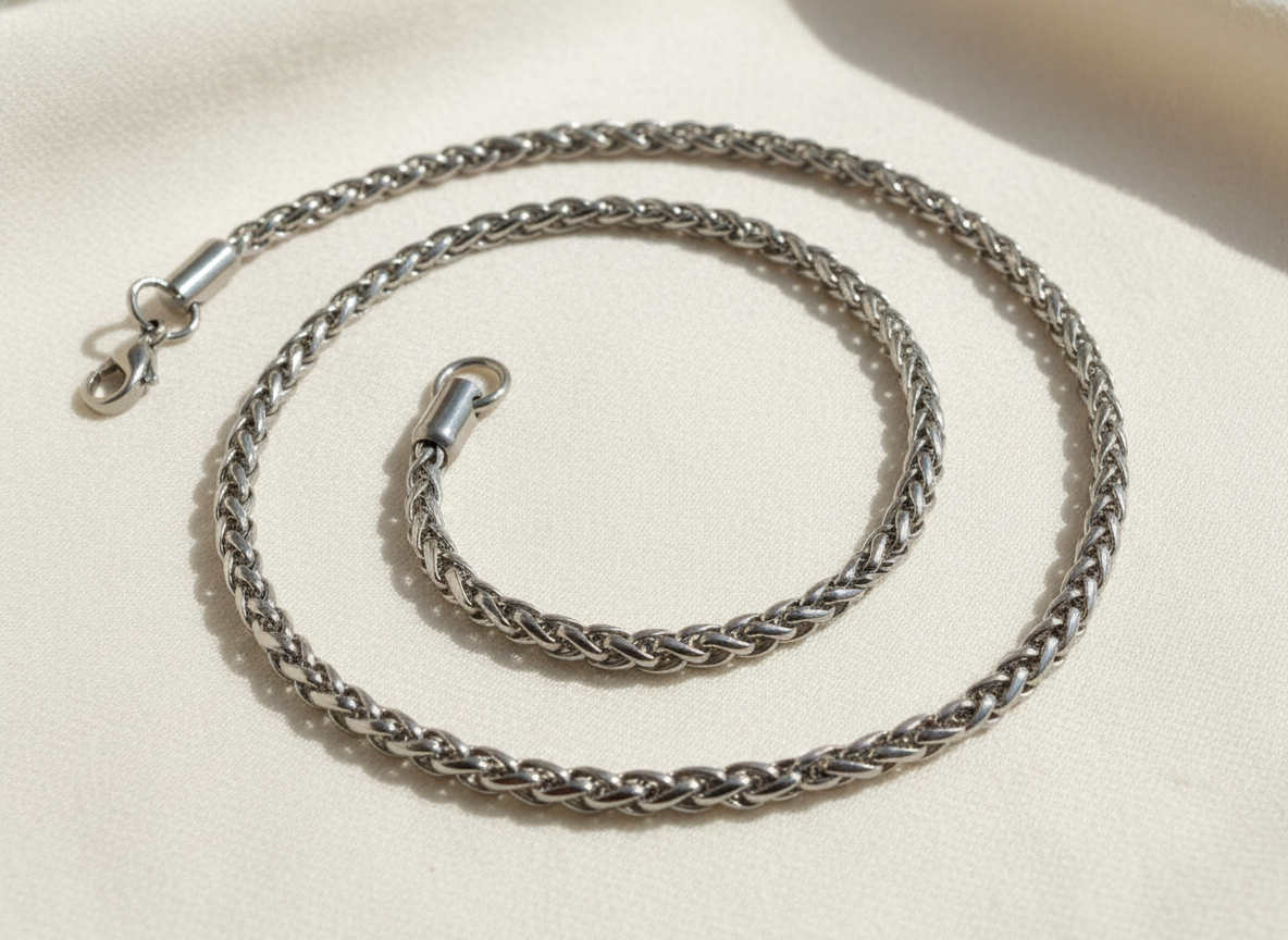 Hypoallergenic Unisex Stainless Steel Spiga Wheat Chain Necklace - 4.0MM  20" - 30" Length
