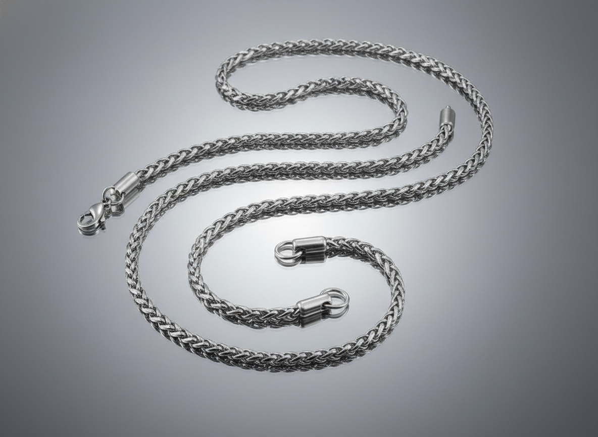 Hypoallergenic Unisex Stainless Steel Spiga Wheat Chain Necklace - 4.0MM  20" - 30" Length