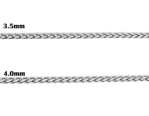 Hypoallergenic Unisex Stainless Steel Spiga Wheat Chain Necklace - 4.0MM  20" - 30" Length