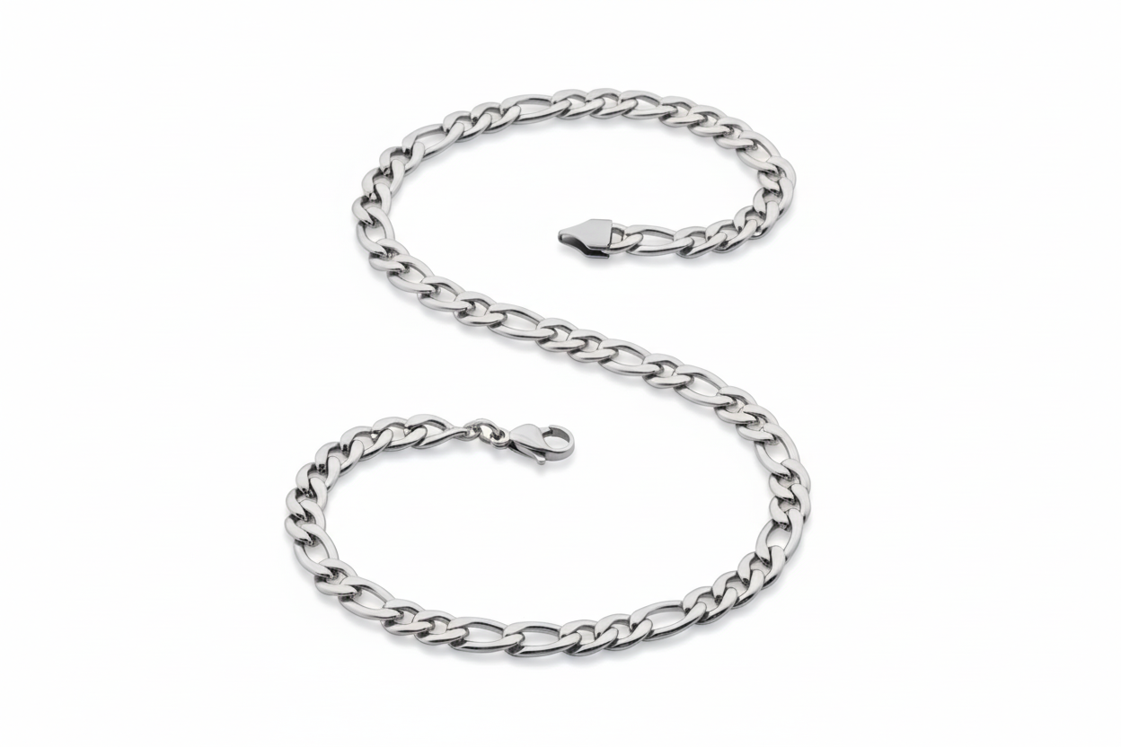 Stainless Steel Unisex Chunky Italian Figaro Chain Necklace - 7.5mm Thickness (Available in 16-30 inch Lengths )