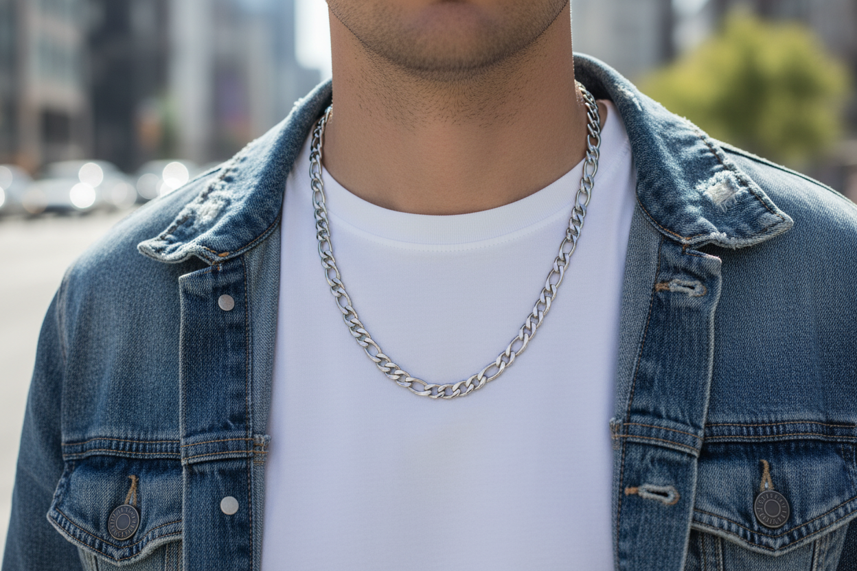 Stainless Steel Unisex Chunky Italian Figaro Chain Necklace - 7.5mm Thickness (Available in 16-30 inch Lengths )