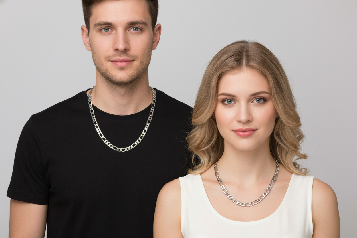 Stainless Steel Unisex Chunky Italian Figaro Chain Necklace - 7.5mm Thickness (Available in 16-30 inch Lengths )