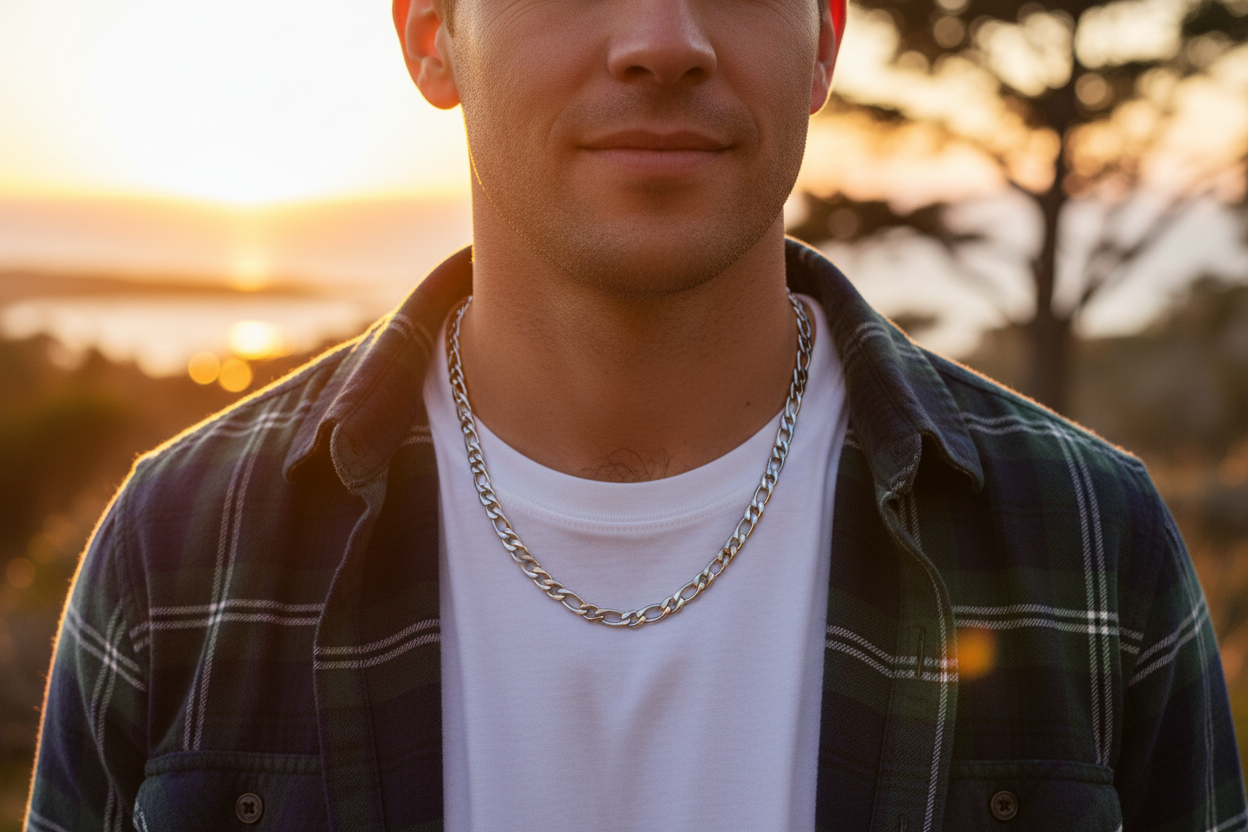 Stainless Steel Unisex Chunky Italian Figaro Chain Necklace - 7.5mm Thickness (Available in 16-30 inch Lengths )