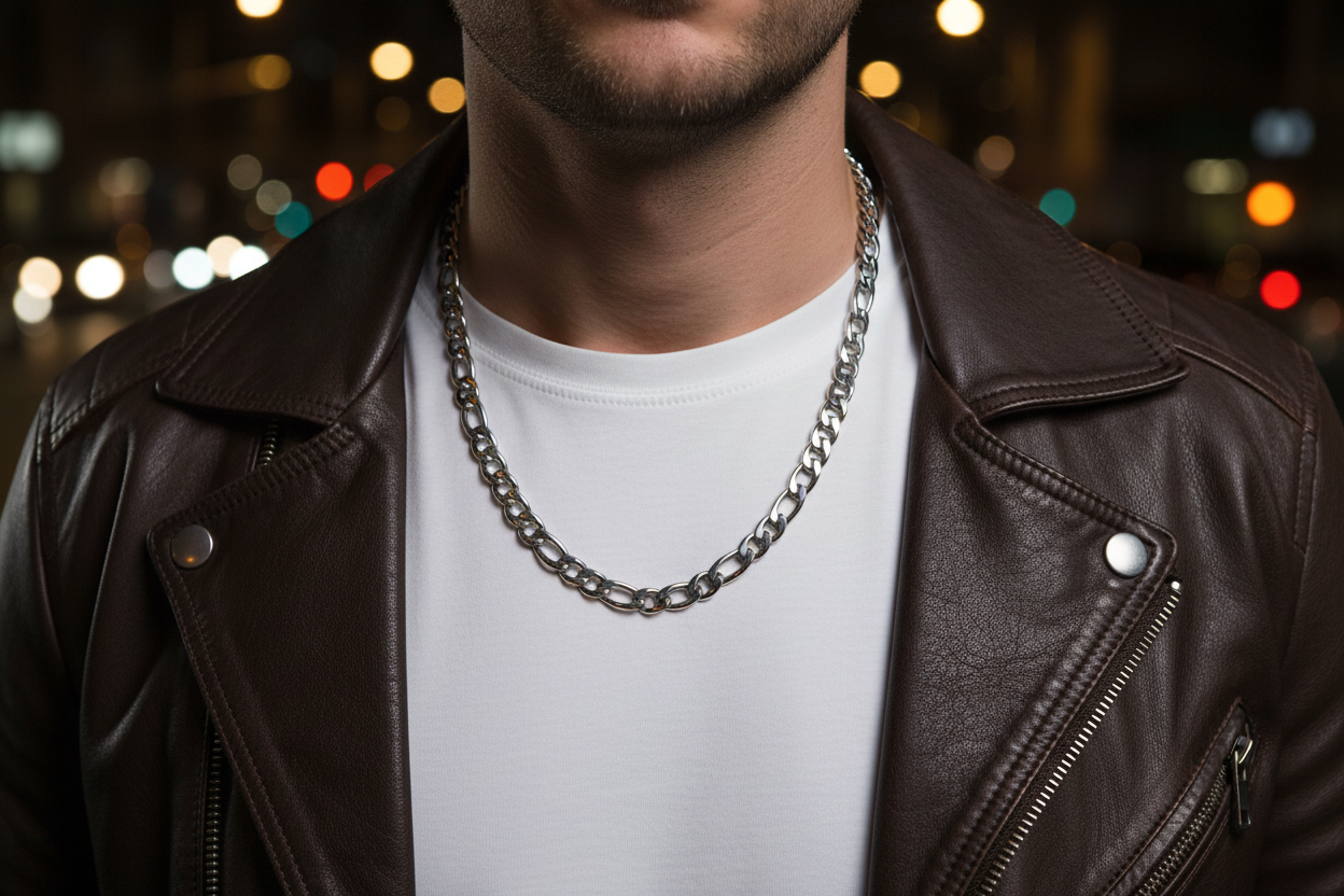Stainless Steel Unisex Chunky Italian Figaro Chain Necklace - 7.5mm Thickness (Available in 16-30 inch Lengths )