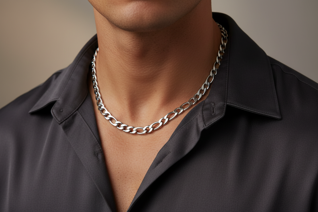 Stainless Steel Unisex Chunky Italian Figaro Chain Necklace - 7.5mm Thickness (Available in 16-30 inch Lengths )