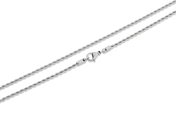 Hypoallergenic Stainless Steel Rope Chain Necklace - 2.4mm Thickness (Available in 16" - 36" Lengths)