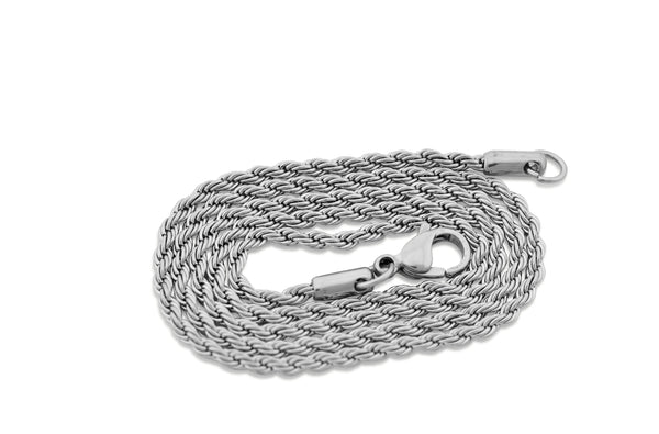 Hypoallergenic Stainless Steel Rope Chain Necklace - 2.4mm Thickness (Available in 16" - 36" Lengths)