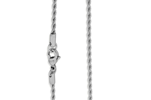 Hypoallergenic Stainless Steel Rope Chain Necklace - 2.4mm Thickness (Available in 16" - 36" Lengths)