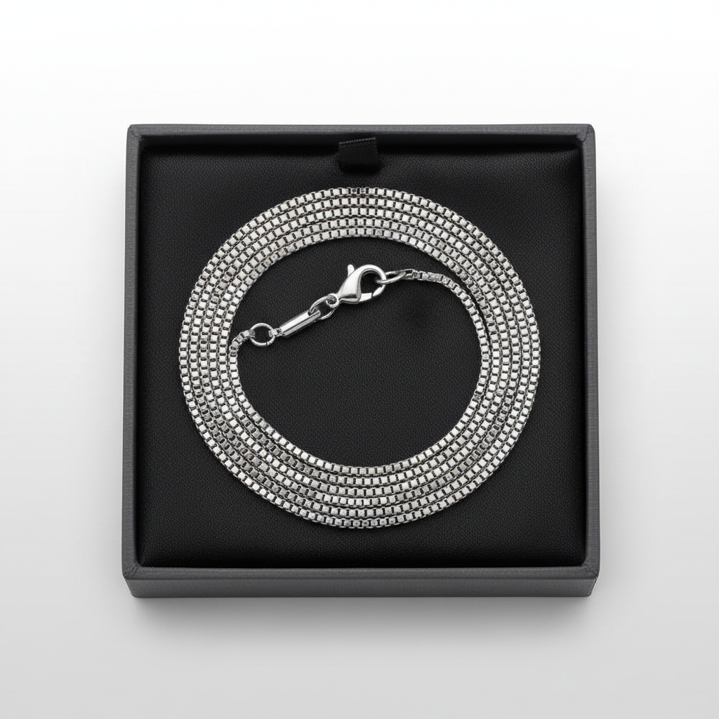 Stainless Steel Unisex Dainty Box Chain Necklace - 1.5mm Width (Available Lengths 16" - 30")