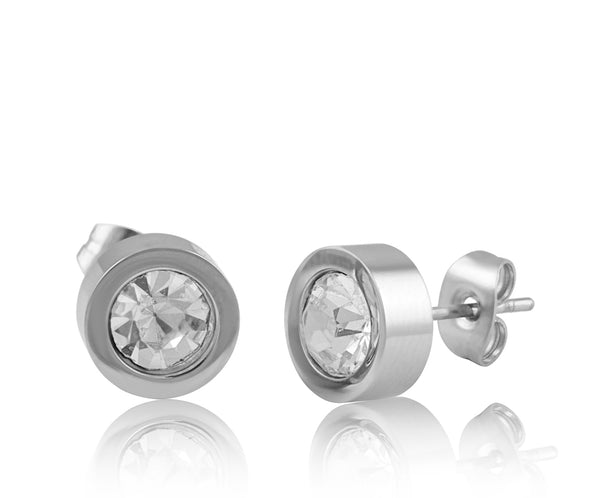 Thick Round Stainless Steel Unisex Cz Stud Earrings - 6MM