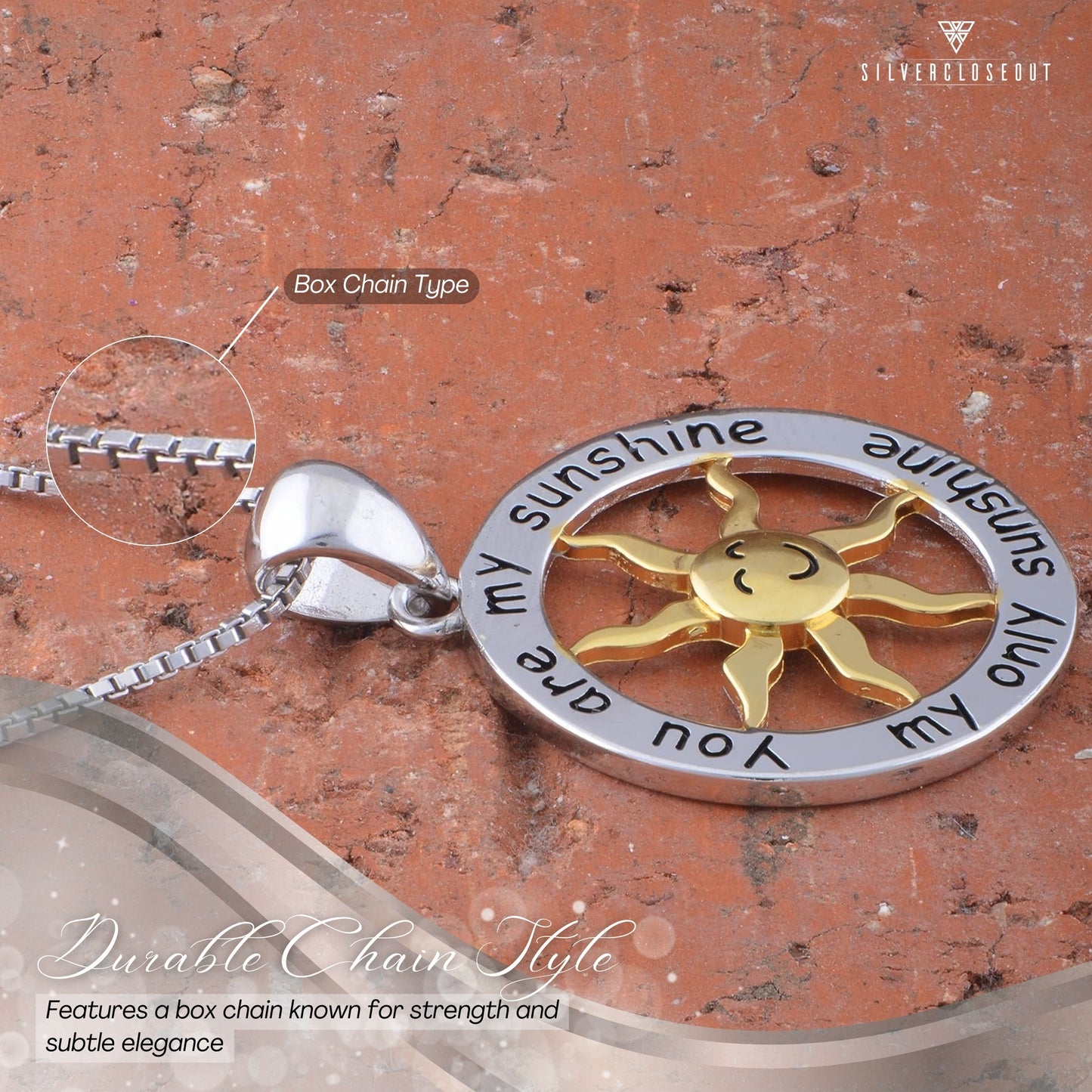 Sterling Silver Two Tone You are my Sunshine my Only Sunshine Necklace 18"