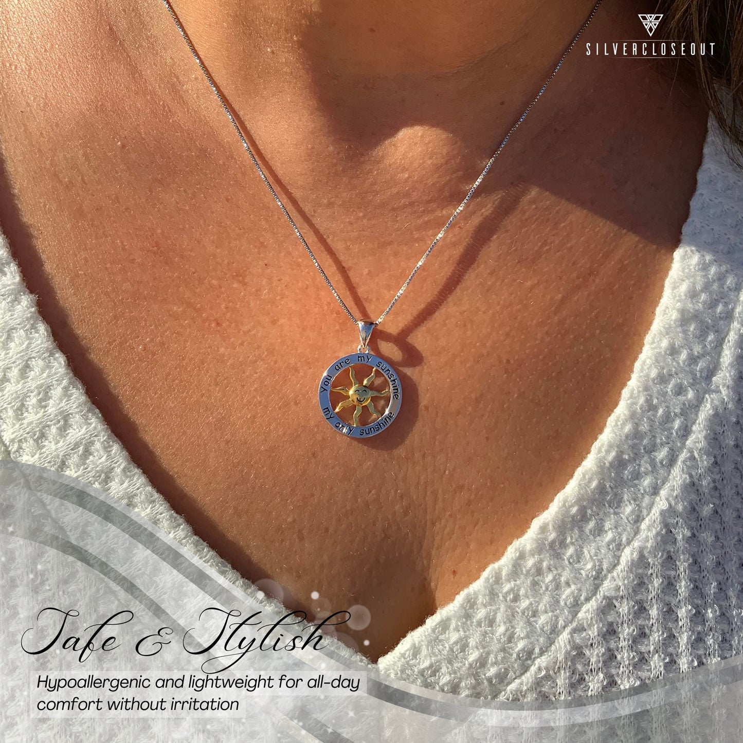 Sterling Silver Two Tone You are my Sunshine my Only Sunshine Necklace 18"