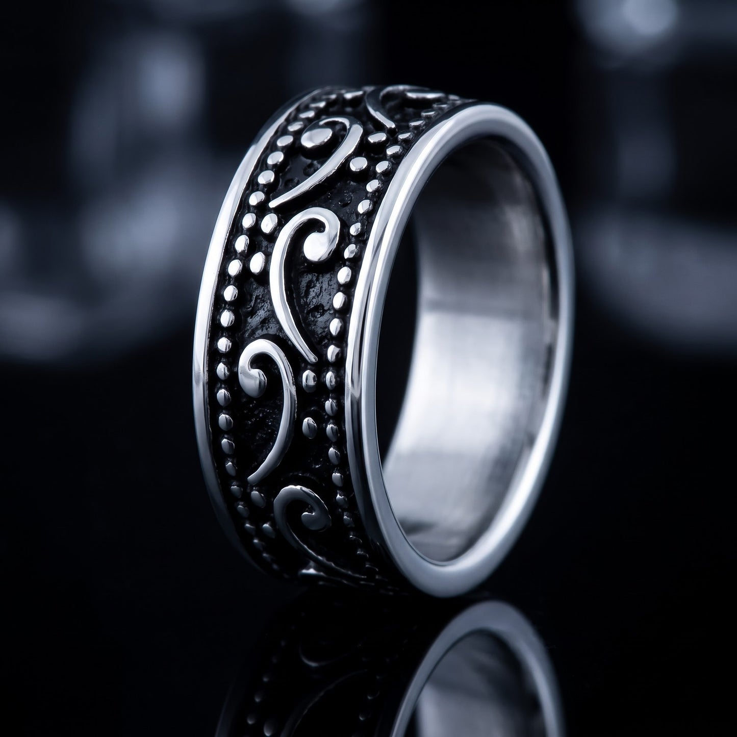 Stainless Steel Men's Waive Pattern Wedding Band Ring, Comfort Fit, Gift for Him view 3