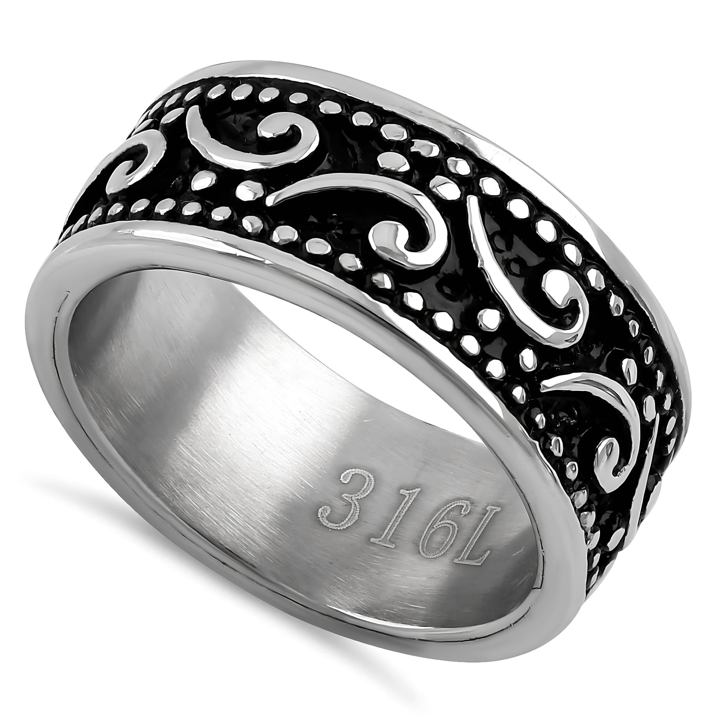 Stainless Steel Men's Waive Pattern Wedding Band Ring, Comfort Fit, Gift for Him