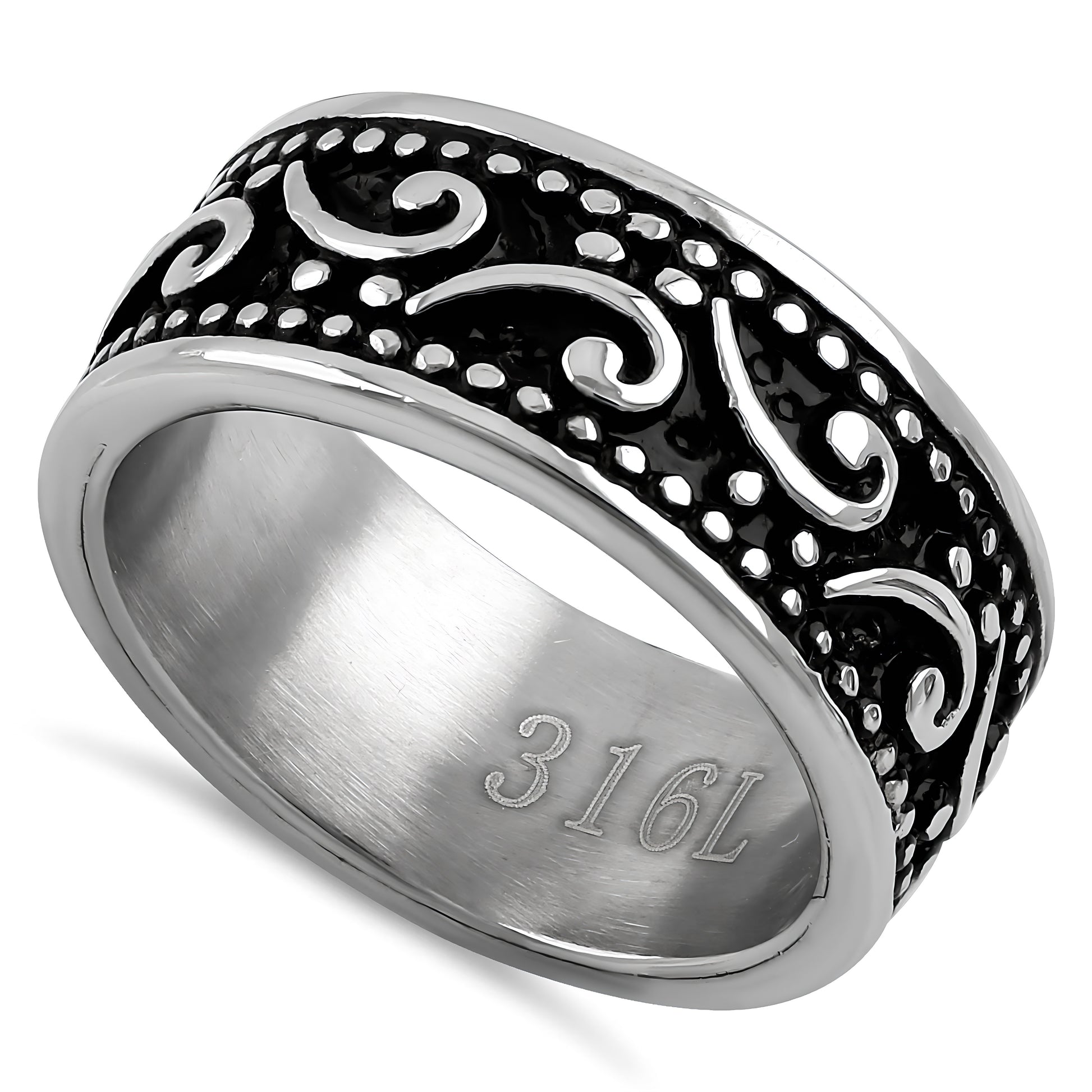 Stainless Steel Men's Waive Pattern Wedding Band Ring, Comfort Fit, Gift for Him