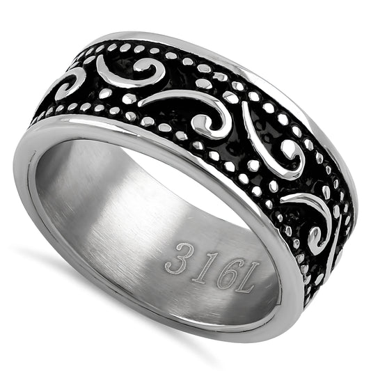 Stainless Steel Men's Waive Pattern Wedding Band Ring, Comfort Fit, Gift for Him