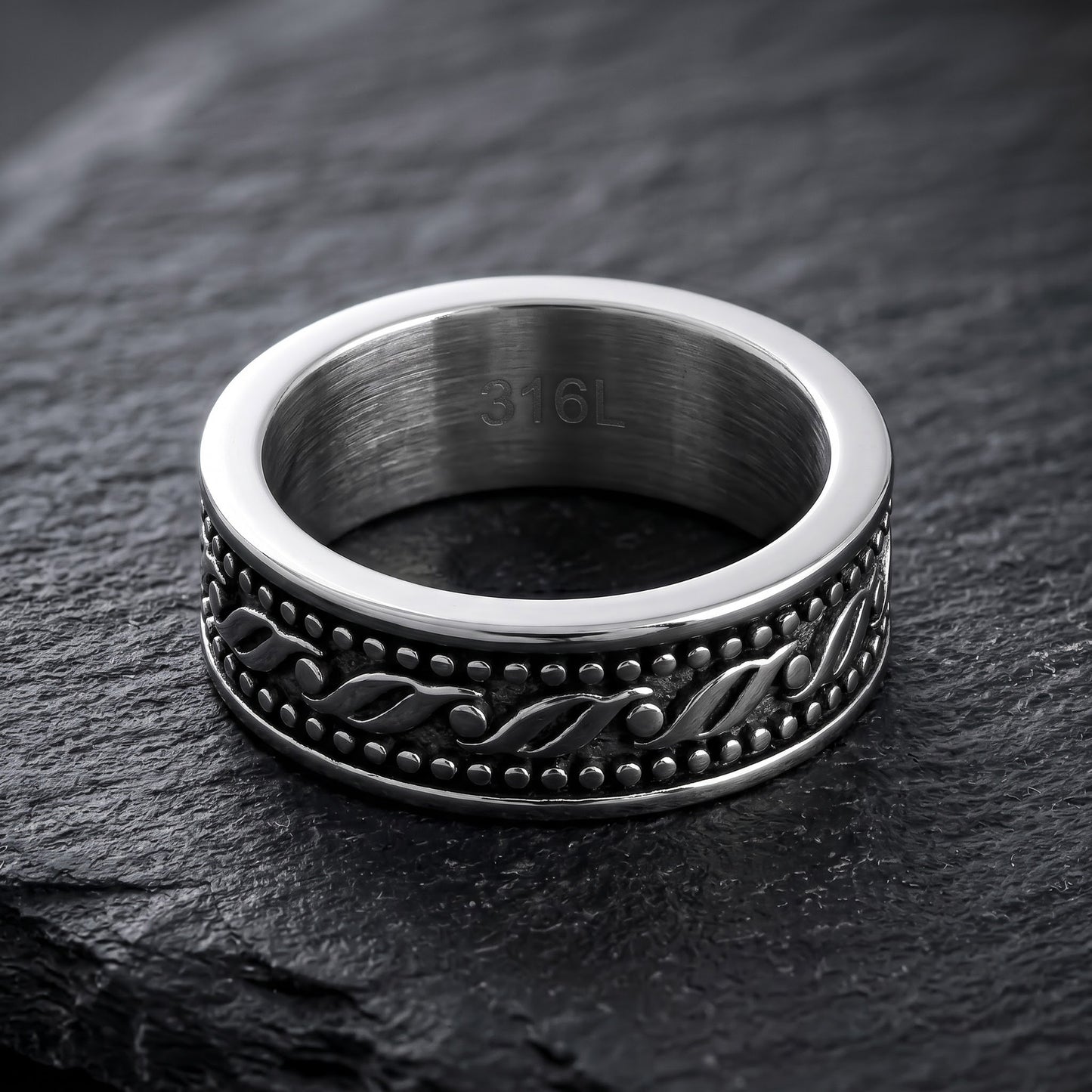 Stainless Steel Men's Waive Pattern Wedding Band Ring, Comfort Fit, Gift for Him view 1