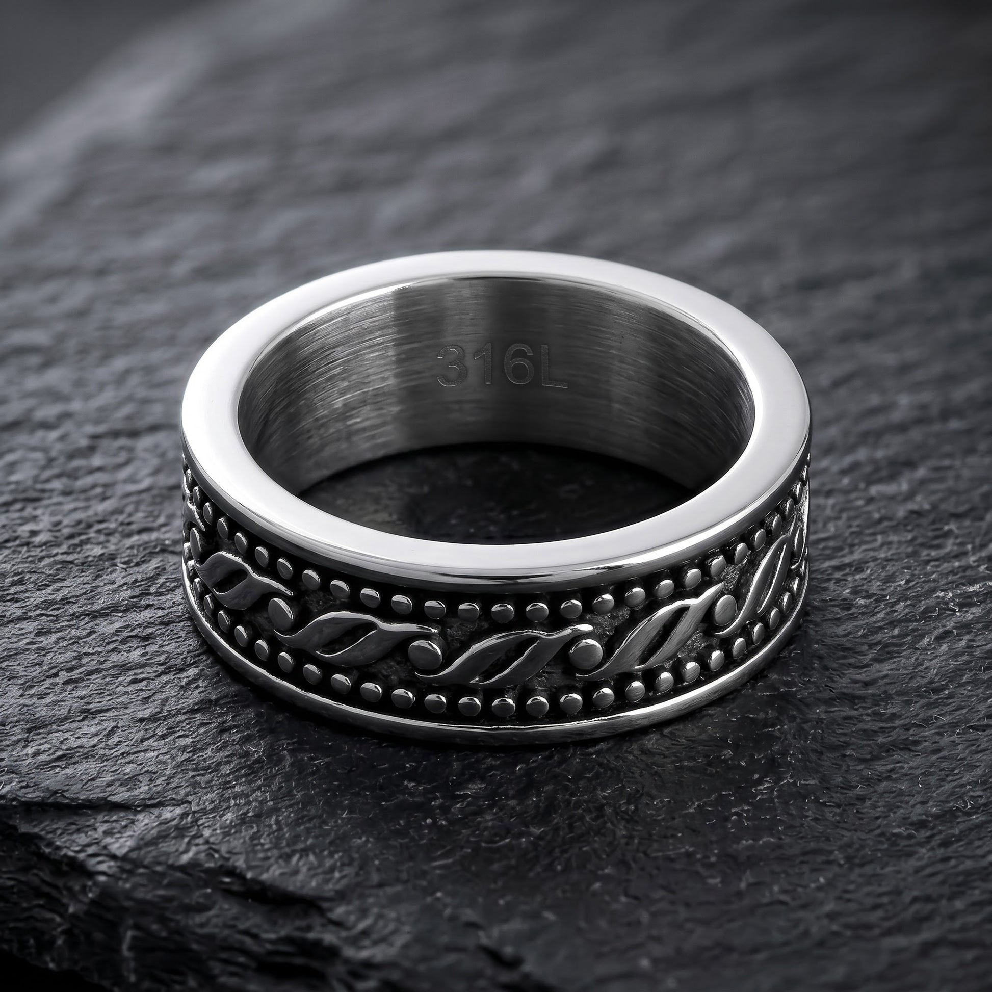 Stainless Steel Men's Waive Pattern Wedding Band Ring, Comfort Fit, Gift for Him view 1