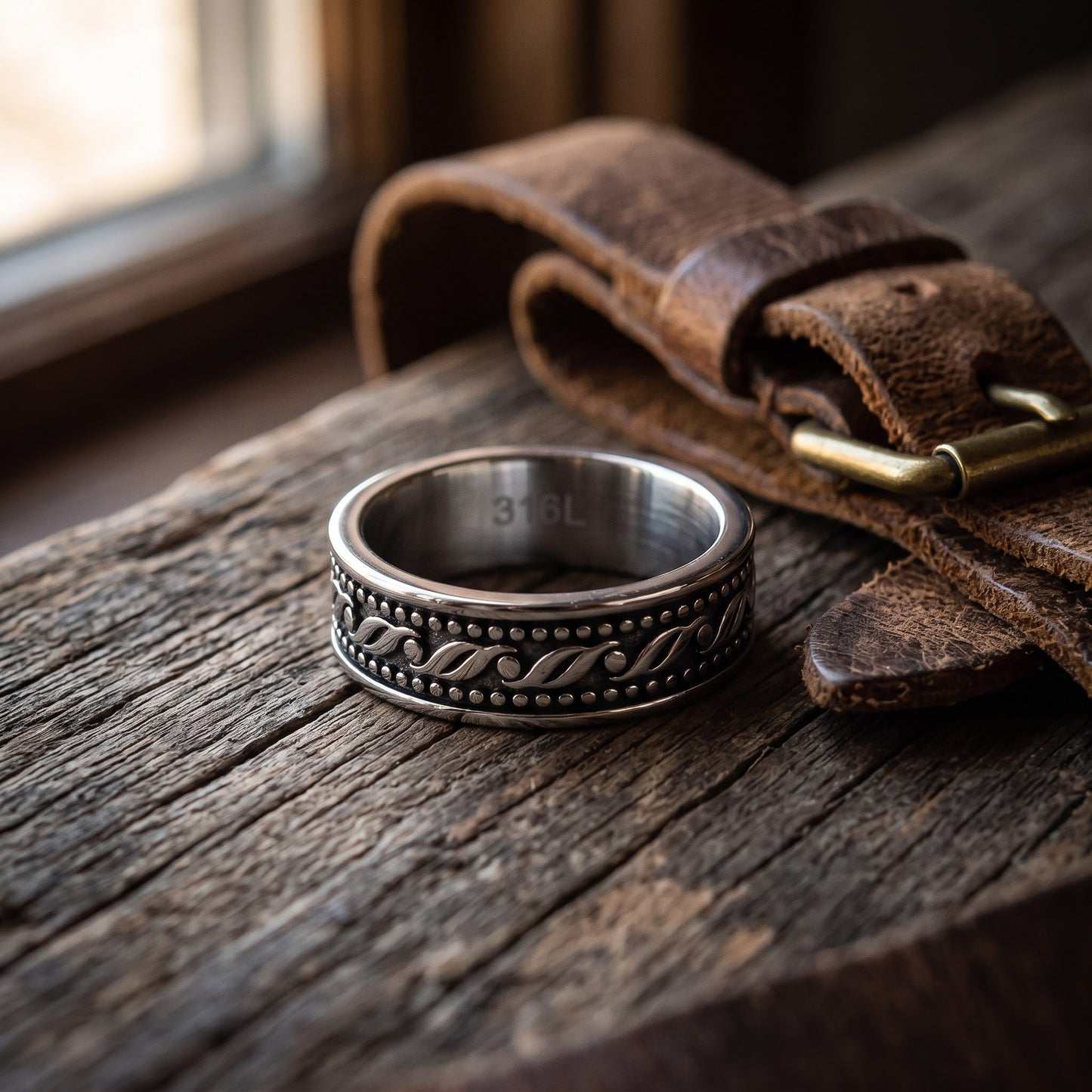 Stainless Steel Men's Waive Pattern Wedding Band Ring, Comfort Fit, Gift for Him view 2