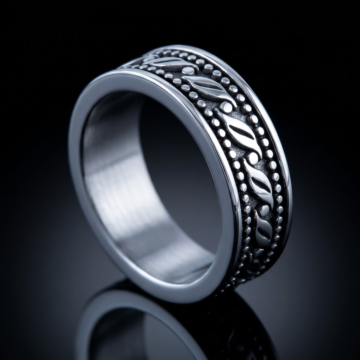 Stainless Steel Men's Waive Pattern Wedding Band Ring, Comfort Fit, Gift for Him view 3