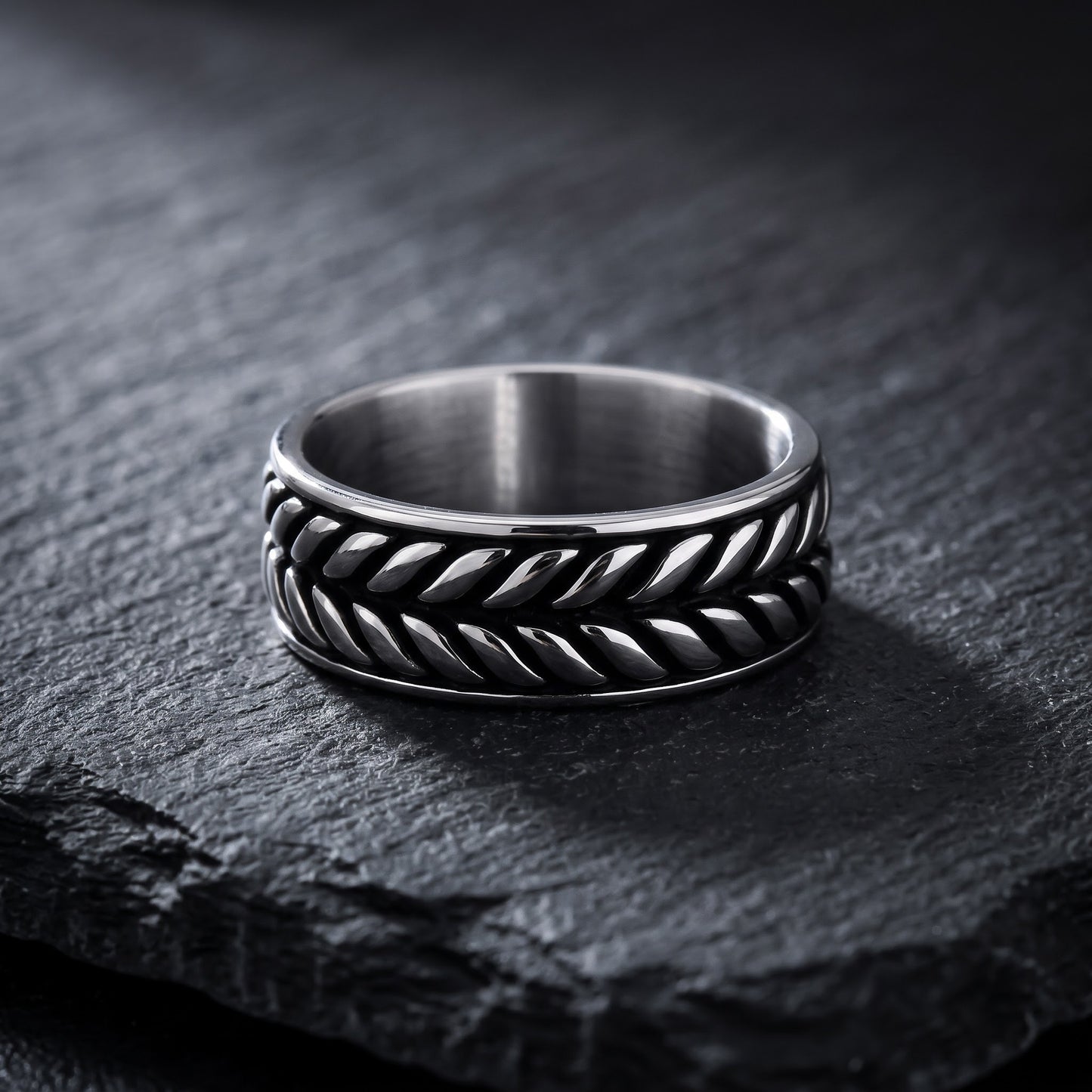 Stainless Steel Men's Laurel Leaf Eternity Pattern Wedding Band Ring, Comfort Fit, Gift for Him view 1