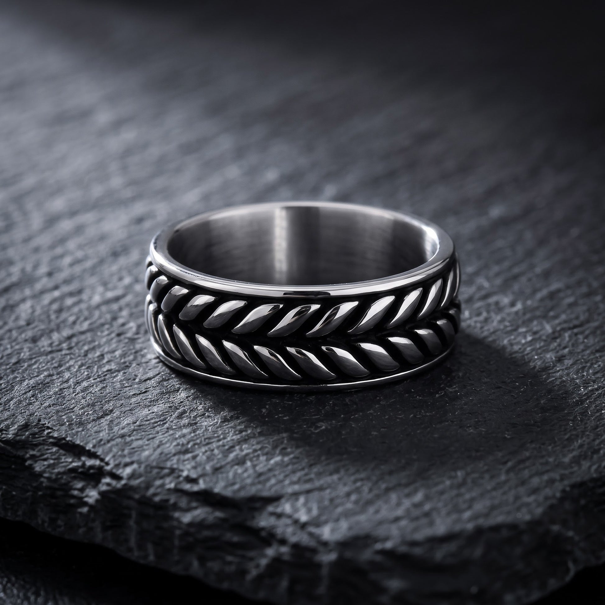 Stainless Steel Men's Laurel Leaf Eternity Pattern Wedding Band Ring, Comfort Fit, Gift for Him view 1
