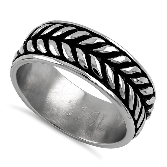 Stainless Steel Men's Laurel Leaf Eternity Pattern Wedding Band Ring, Comfort Fit, Gift for Him