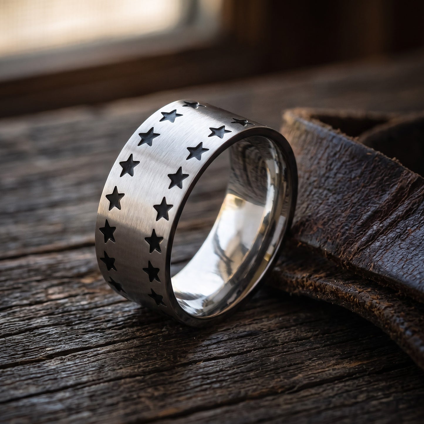 Stainless Steel Men's All-Stars Wedding Band Ring, Comfort Fit, Gift for Him view 2