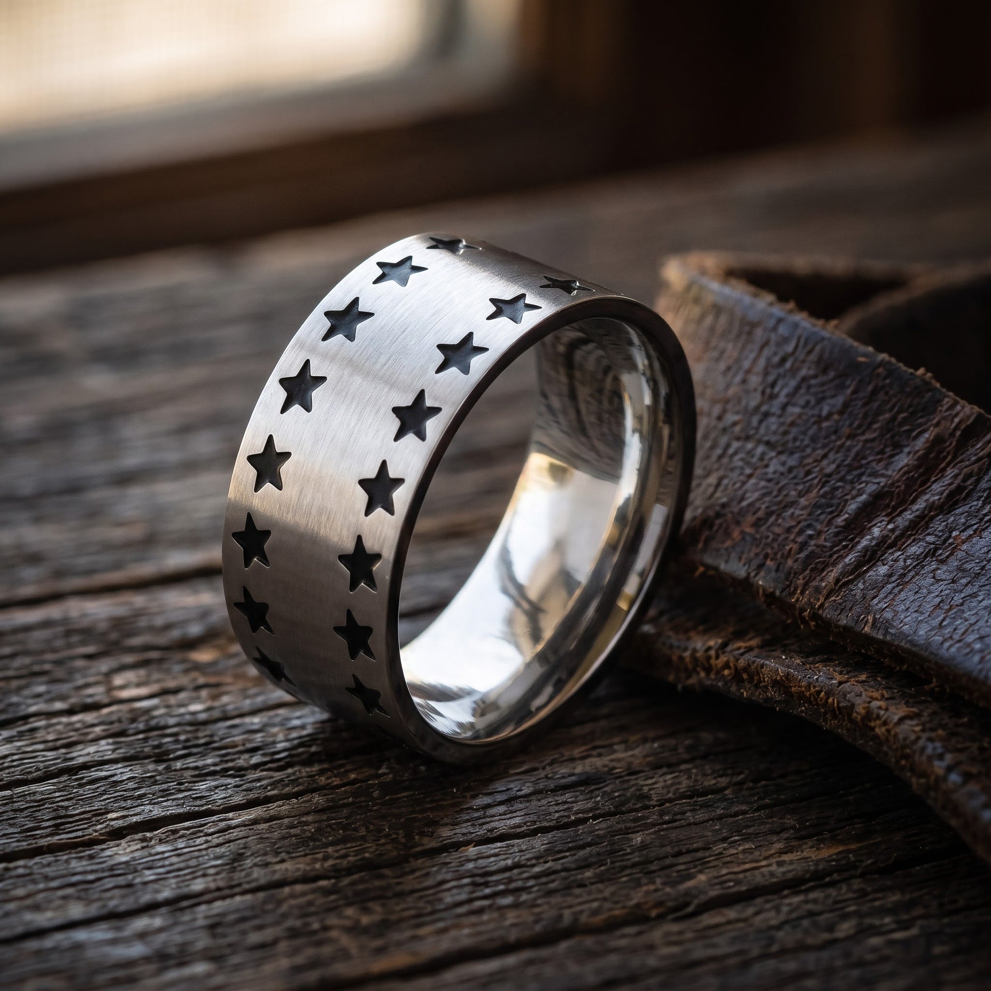 Stainless Steel Men's All-Stars Wedding Band Ring, Comfort Fit, Gift for Him view 2