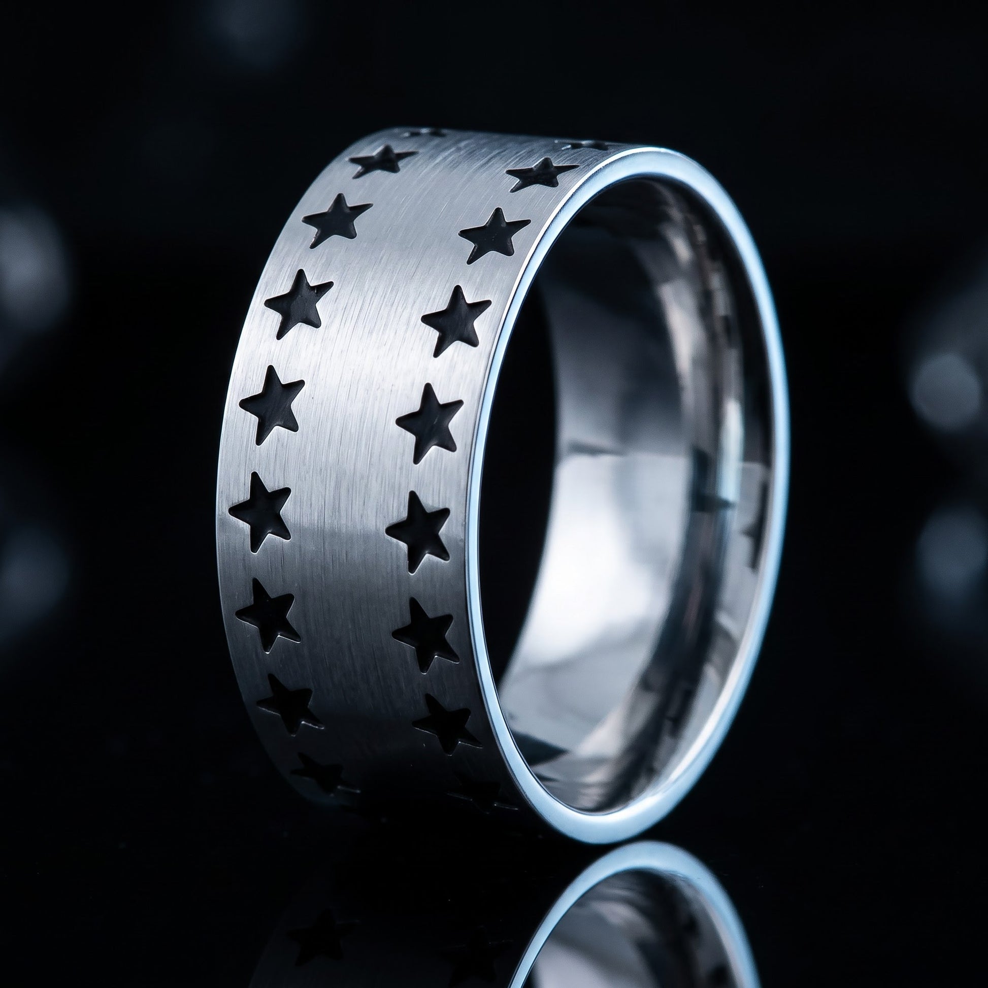 Stainless Steel Men's All-Stars Wedding Band Ring, Comfort Fit, Gift for Him view 3