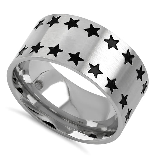 Stainless Steel Men's All-Stars Wedding Band Ring, Comfort Fit, Gift for Him