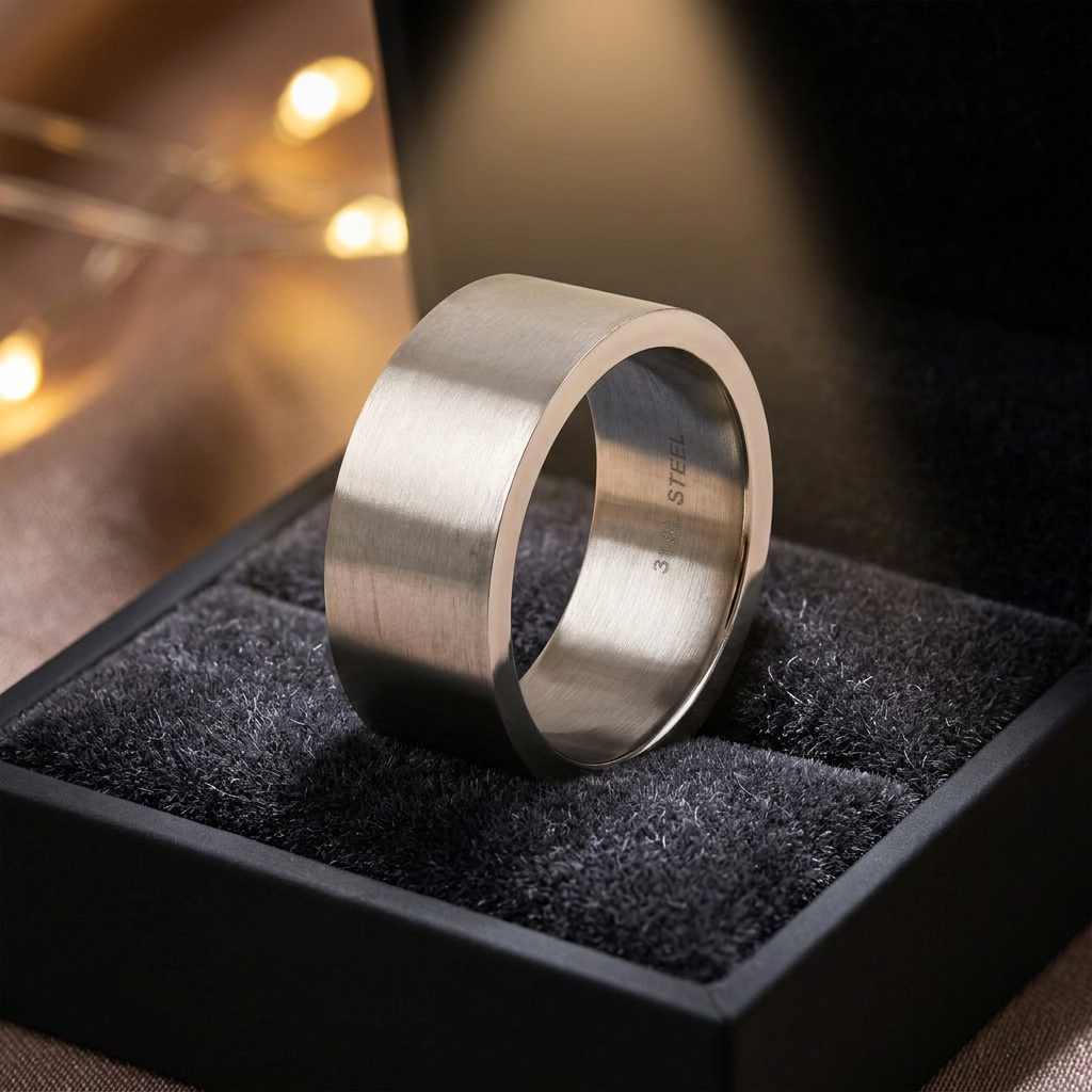 Stainless Steel 11mm Wide Brushed Silver Flat Band Ring for Men life3