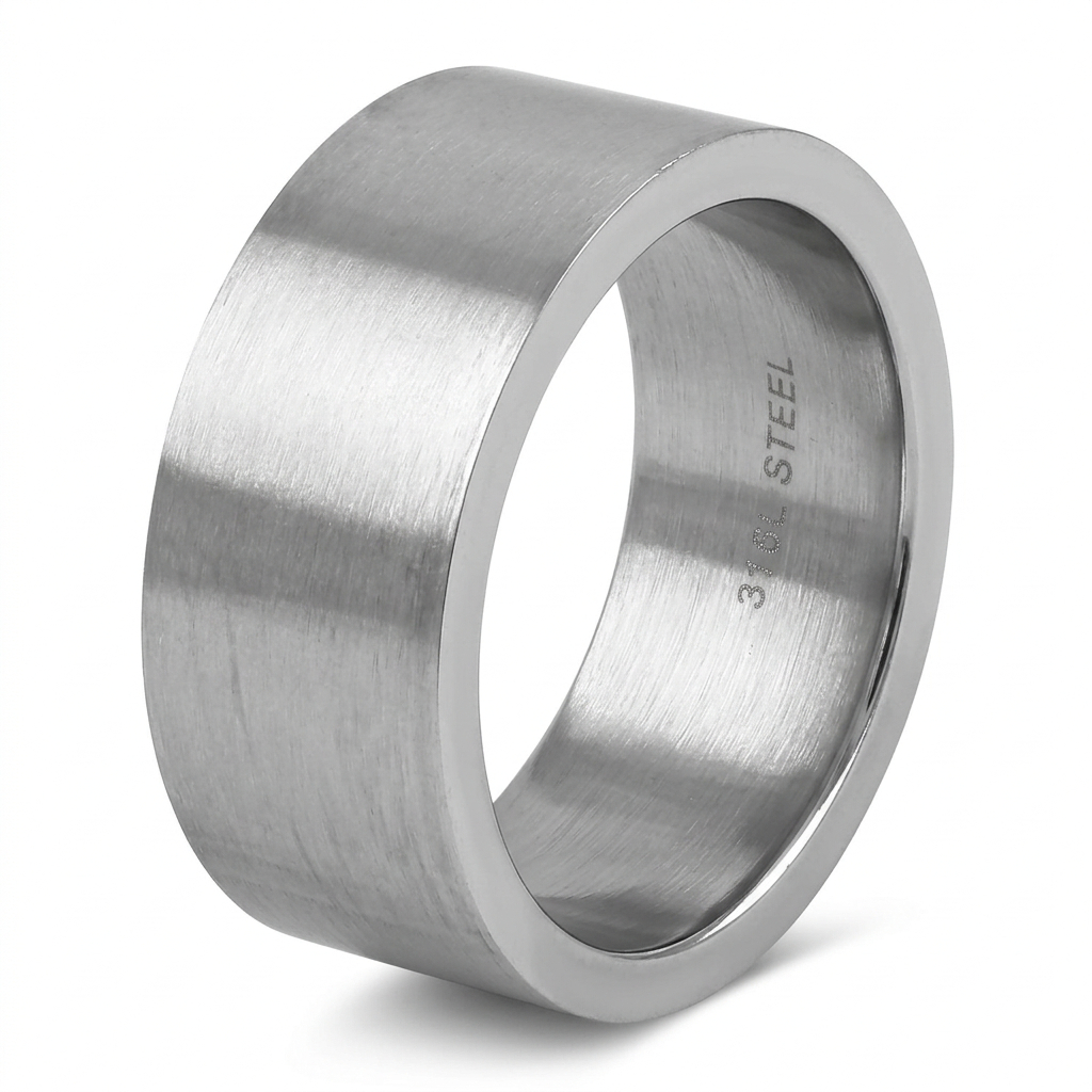 Stainless Steel 11mm Wide Brushed Silver Flat Band Ring for Men